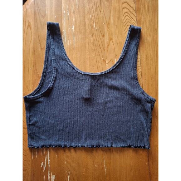 American Eagle Ribbed Henley Crop Lettuce Hem Tank Top Size XL - Picture 2 of 6